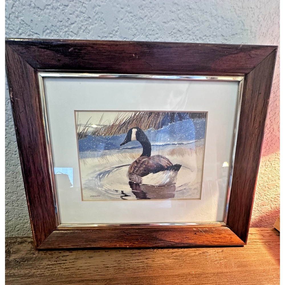 Adele Earnshaw Framed Waterfowl Pring-Canada Goose Watercolor Scene VTG Art